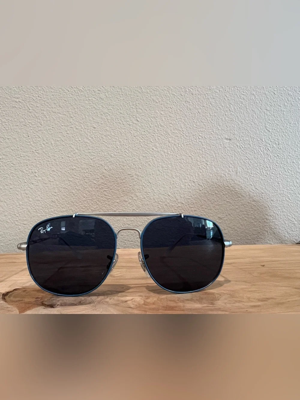 Ray-Ban Aviator Sunglasses Blue Lenses Silver Frame